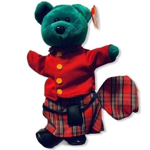 TY BEANIE BABY BEAR ERIN DRESSED Other - VINTAGE BEANIE BABY BEAR TY BEANIE “ERIN” OUTFITTED MINT DISPLAYED IN CASE 1997
